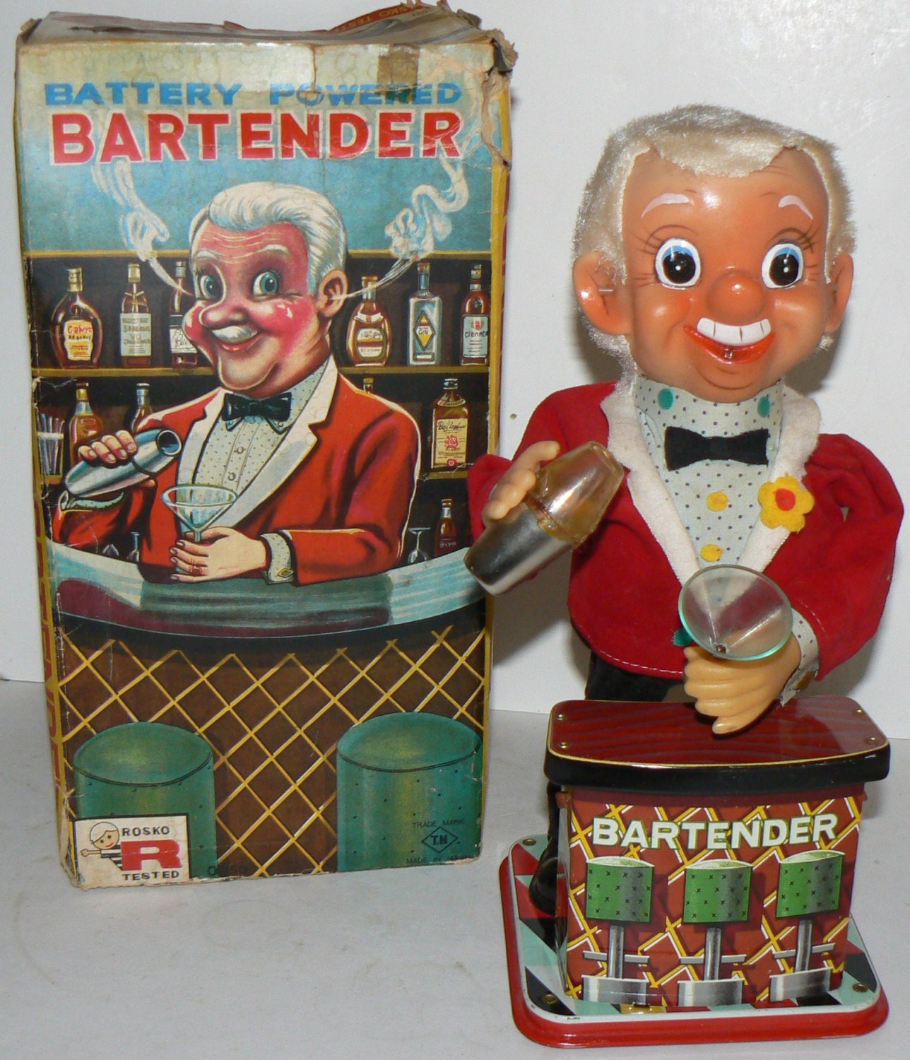1950s Mechanical Tin Toy BARTENDER Battery Operated Works Great Made in JAPAN