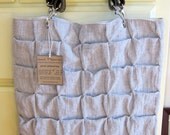 pinch pleated linen bag tote (oatmeal linen, ivory hemp organic cotton & brown leather)