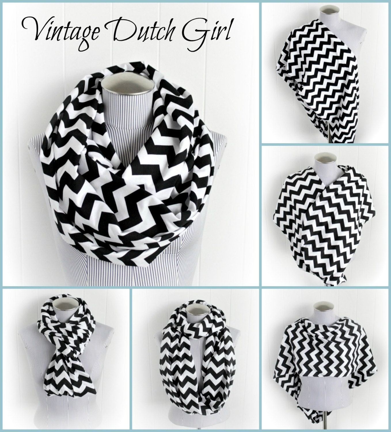 Black and White Chevron Breastfeeding Infinity Scarf, Jersey Knit Loop Nursing Cover