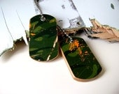 Wooden Recycled Skateboard Double Dog Tags Green Camouflage