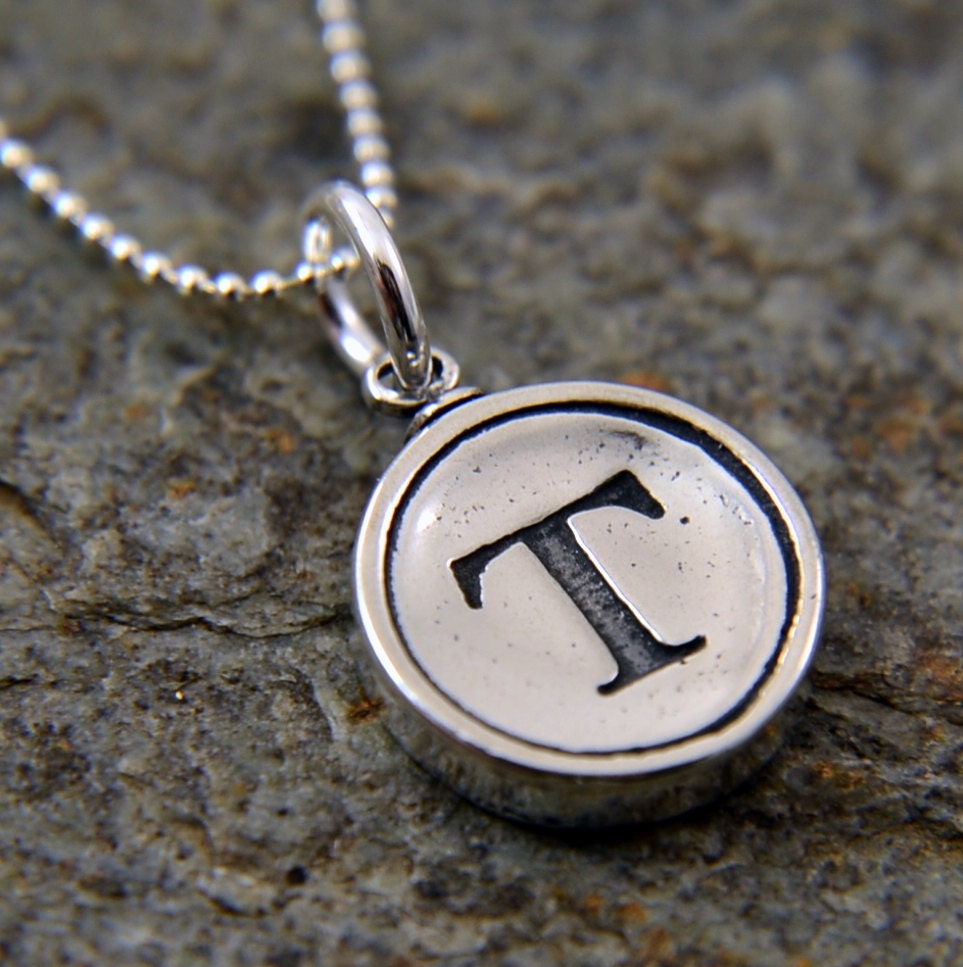 Letter T Typewriter Key Pendant Necklace Charm - Other Letters Available GDJ