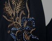 Vintage 1940s Golden Wheat Studded & Sequined Black Rayon Cocktail Dress