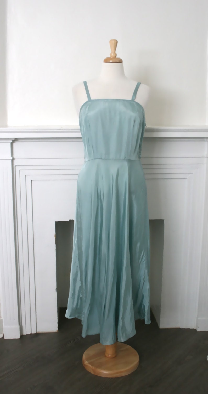 Vintage 1930s 1940s Aquamarine Taffeta Slip Gown