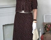 Vintage 1930s Burgundy Deco Floral Bolero Front Dress