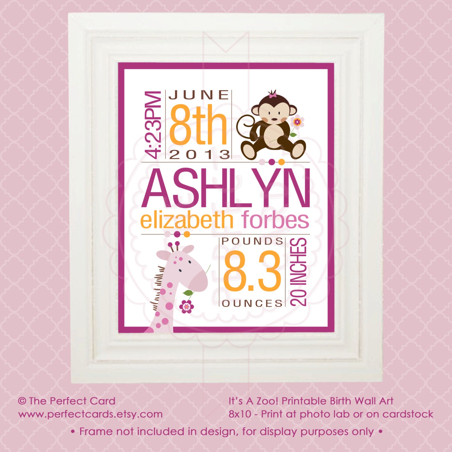 8x10 Custom Birth Wall Art - It's A Zoo - Printable