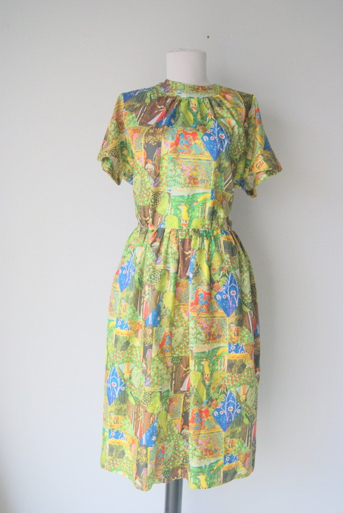 Vintage Couture Silk Indian Print 60s Dress