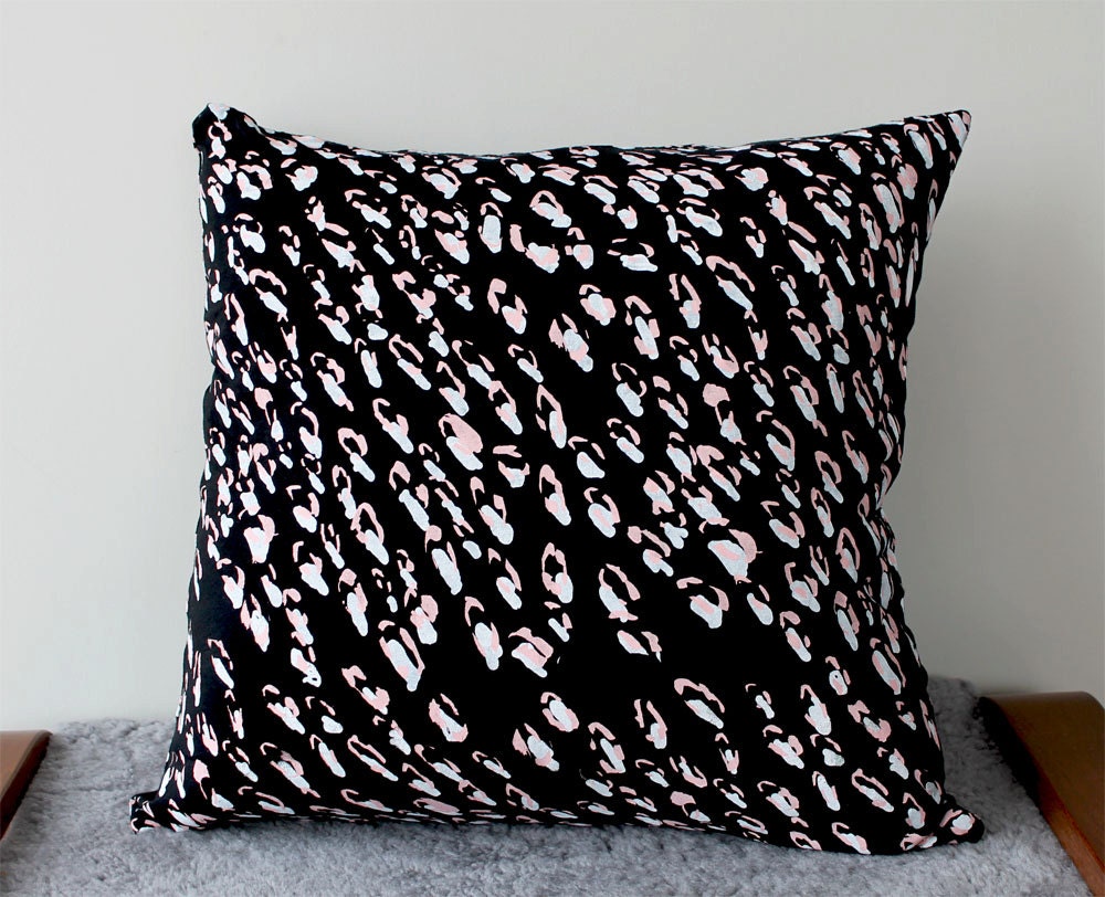 Hand Printed Organic 'Cheetah' Pillow Cover in Pale PInk and White on Black