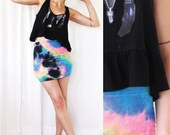 S A L E Bullet Crystal Faux Necklace Print Ooak Ruffle Hem Tank Top (S/M)