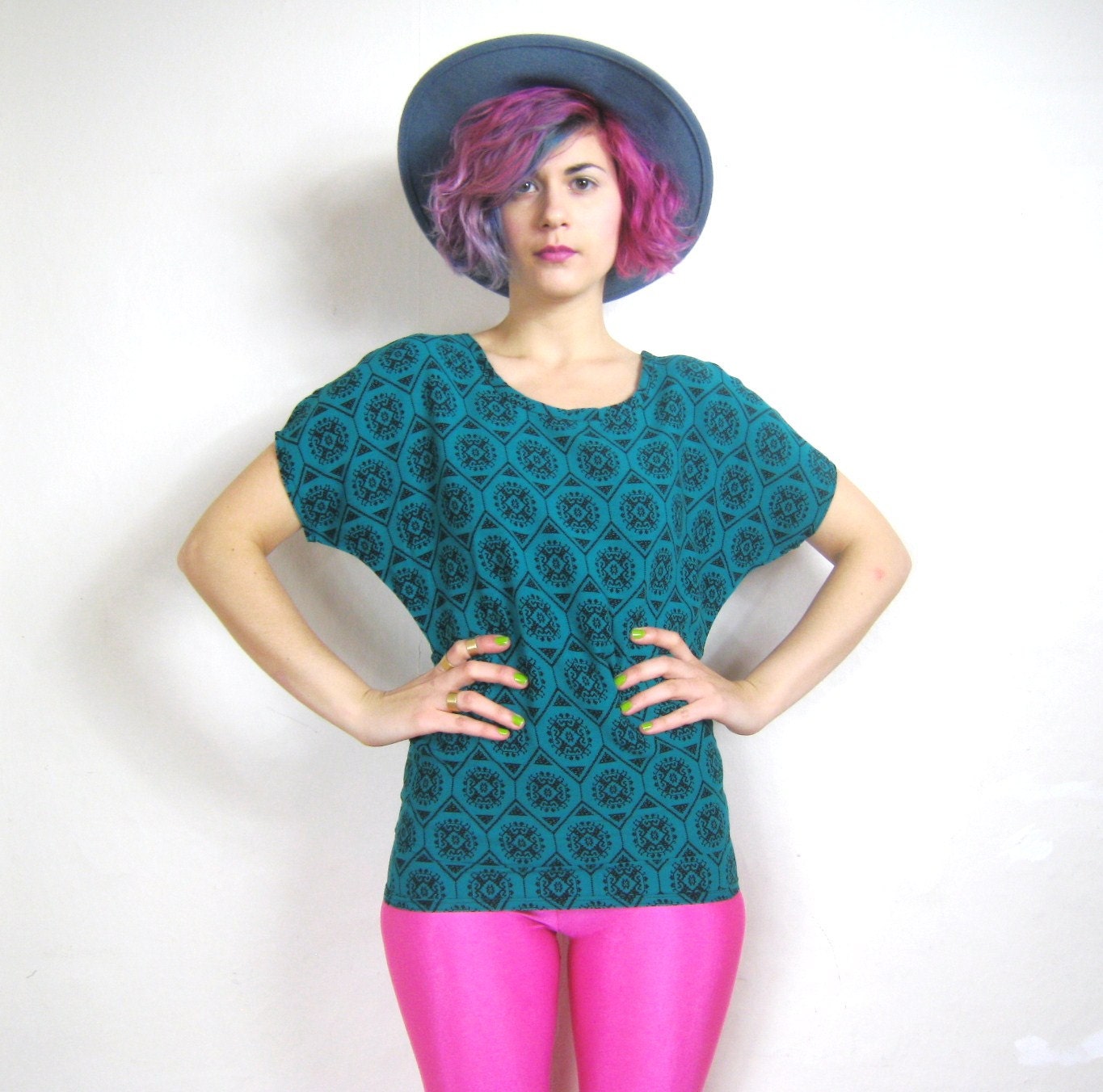 Handmade Teal Aztec Sun Top (XS/S)
