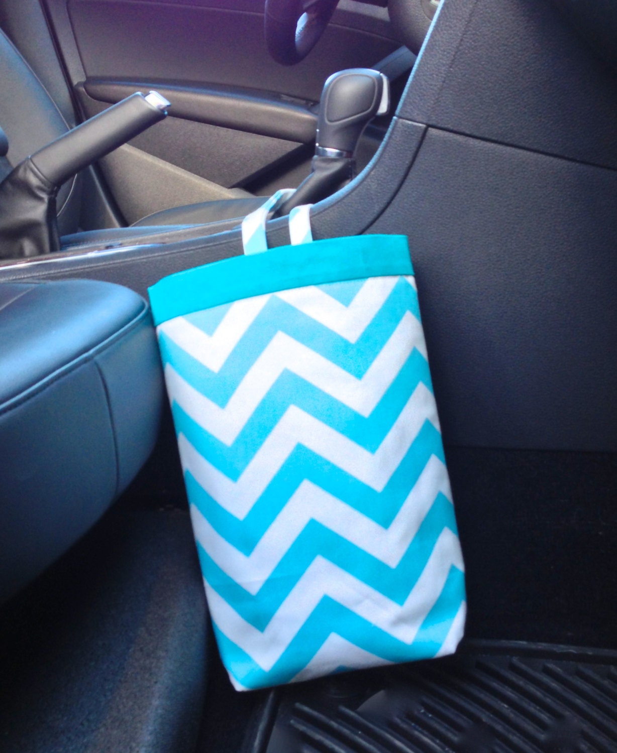 Car Trash Bag CHEVRON AQUA/White, Women, Car Litter Bag, Auto Accessories, Auto Bag, Car Organizer