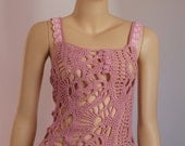 Dusty Pink Cotton  Freeform Crochet Tank - Top- Summer  - OOAK