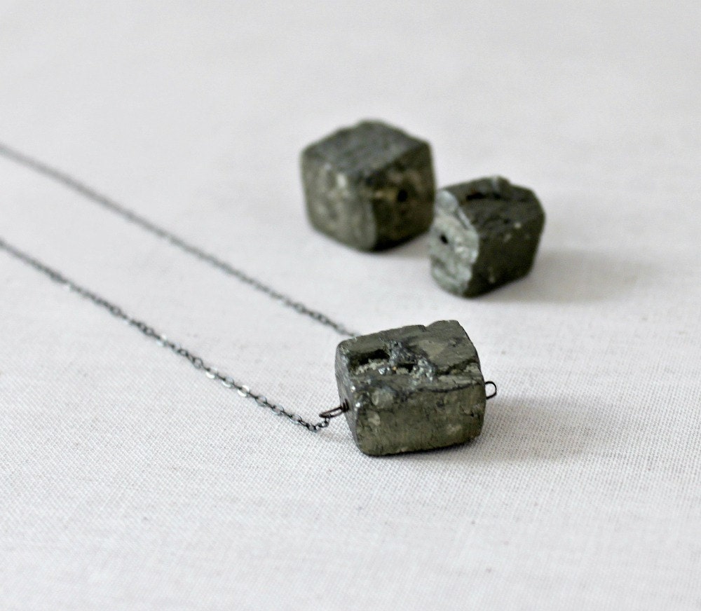 Pyrite Necklace Fool's Gold Necklace Natural Jewelry Organic Nugget on Oxidized Sterling Silver Ready to Ship, Gold Rush