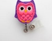 Pink and Purple Owl - Retractable Badge Reel - Name Badge Holder - Cute Badge Reel - Nurse Badge Holder - Nursing Badge Clip - Felt Badge