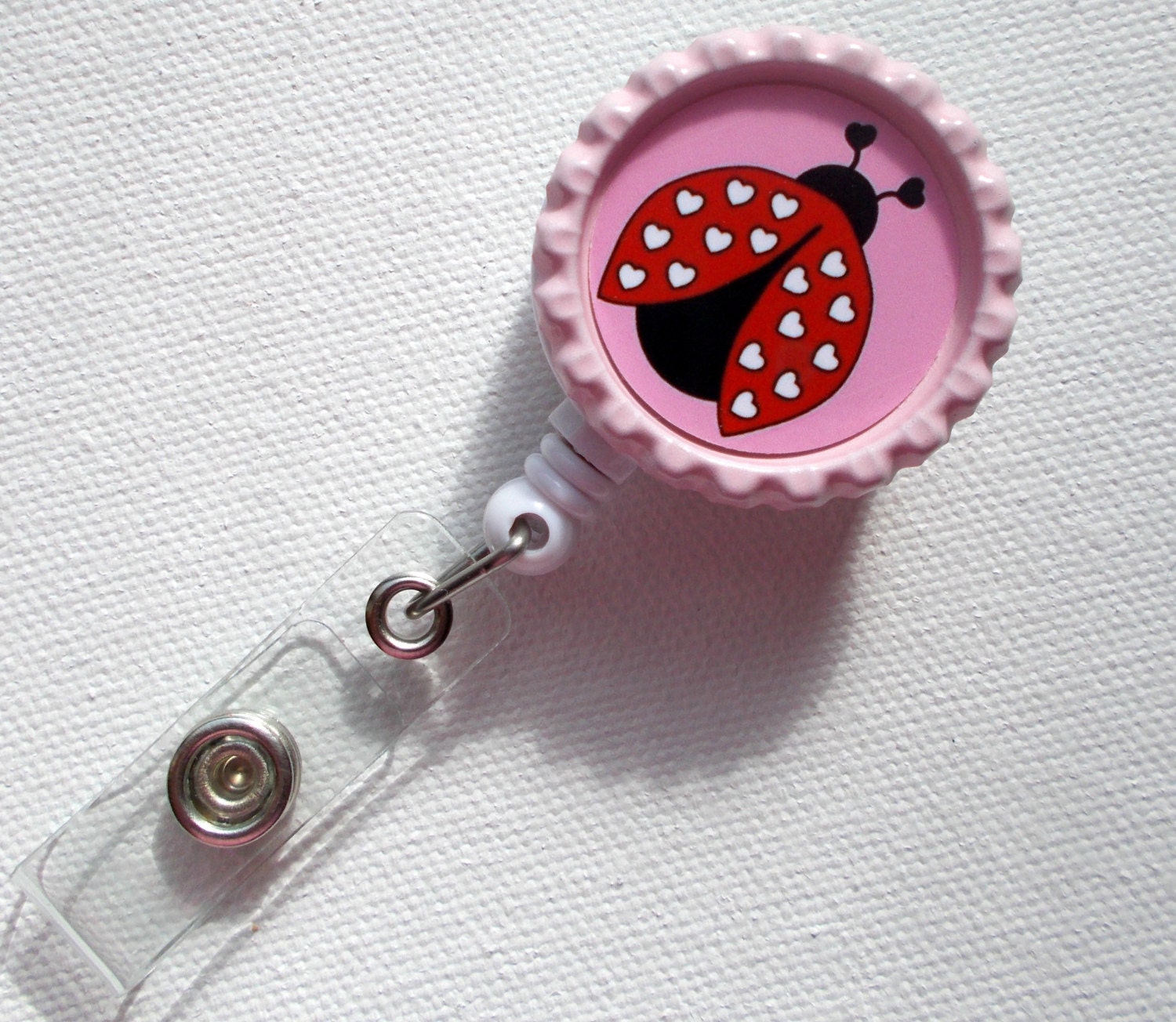 Ladybug (Pink Background) - Cute ID Badge Reel - Nurse Badge Holder - Nursing Badge Clip - Teacher ID Badge Pull - RN Badge
