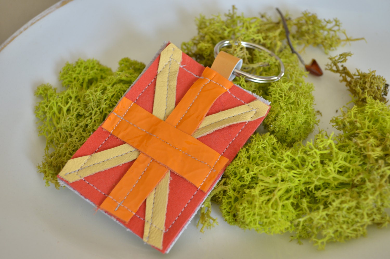 Genuine Leather Key Chain - handmade - Union Jack design