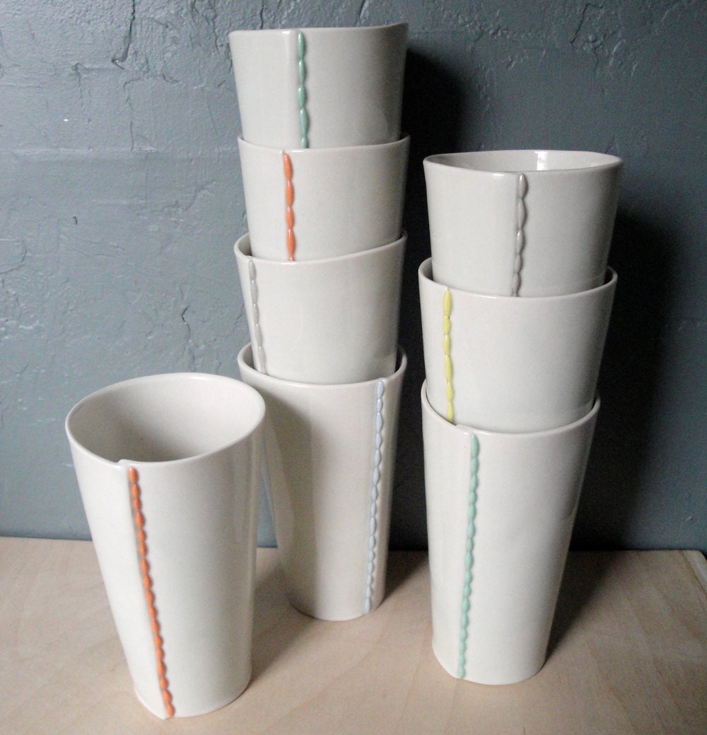 Hand built Porcelain Tumbler - Yellow Beads