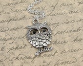 Fat Little Owl Necklace, Silver Fat Owl Charm on a Silver Cable Chain