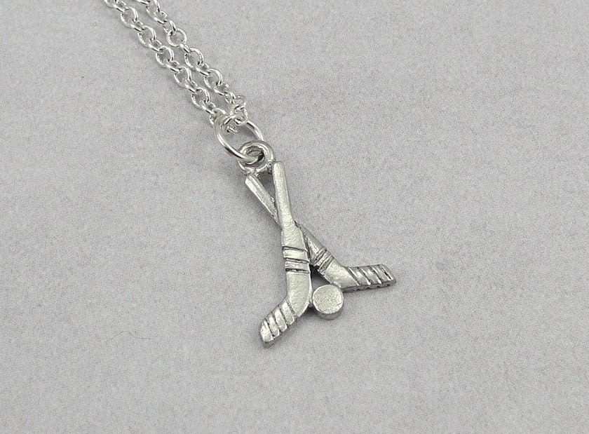 Hockey Sticks Necklace, Silver Hockey Sticks Charm on a Silver Cable Chain
