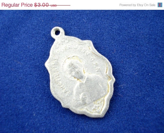 On Sale 25% Off Ghostly Vintage Sacred Heart of Jesus - Guardian Angel Catholic Medal KK95
