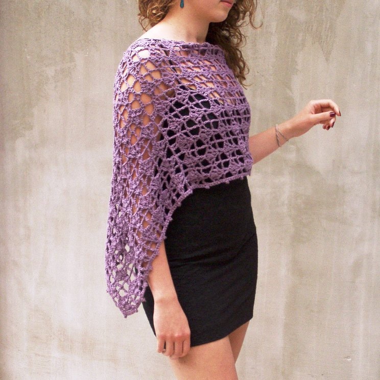 Hand crocheted Lace Poncho Grape Capelet Shrug