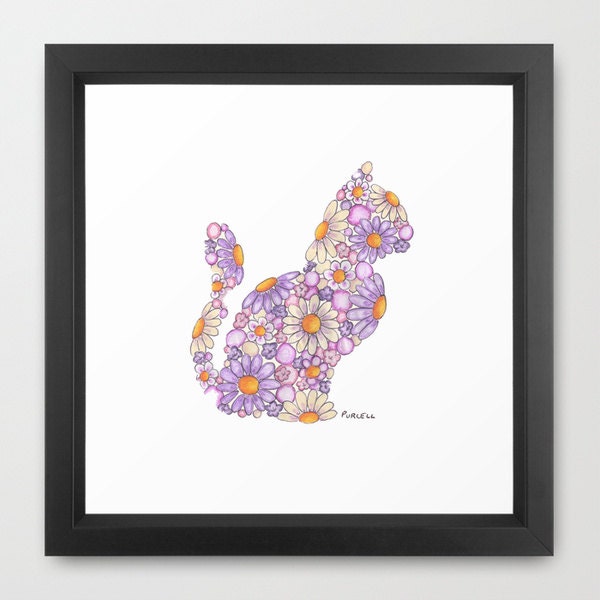 Pretty Kitty Art Print 8 x 10 Nursery Art Floral Art