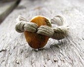 Baltic Amber Disk Linen Bracelet Natural Summer Jewelry Rustic Eco Fashion Tribal Ethnic Disk of the Sun Pi Infinity Gray Toggle Clasp