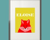 Custom Fox Art Print in Gold, Green, or Pink - 8 x 10 or 5 x 7