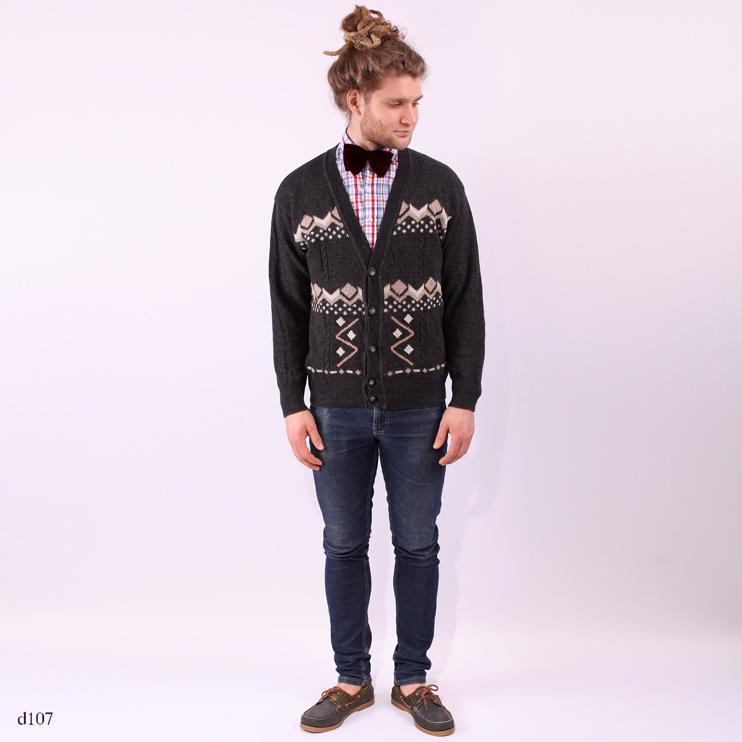 Tribal Cardigan Sweater / Mens 80s Cozy Cardigan / sz Small to Medium