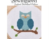 INSTANT DOWNLOAD Blue Owl Cross Stitch Pattern