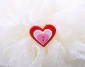 Heart Pin, Brooch, Button Embellished, Valentiines Day, Red, Pink, White