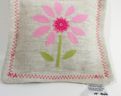 Appliqued Flower Sachet, Lavender Sachet, Linen Sachet, Aromatherapy Pillow