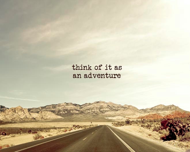 Inspirational Art, Think of it as an adventure, Graduation gift, Summer Road Trip - southwest  - mint and brown 5x7