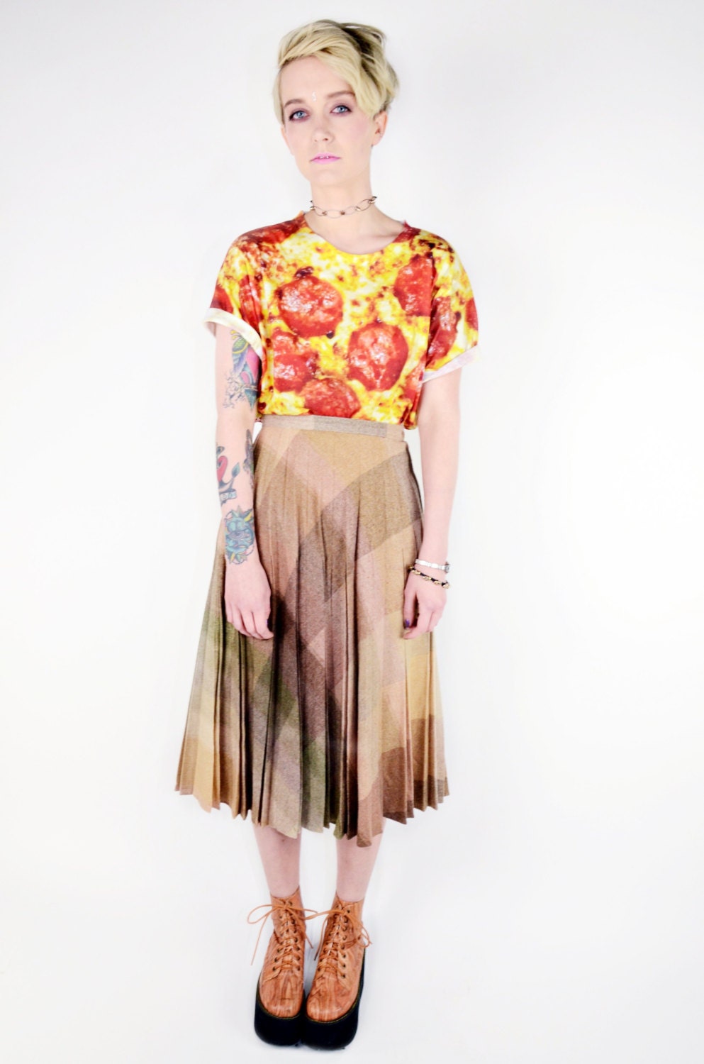 Vintage 70's GRUNGE High Waisted Pleated ACCORDIAN SKIRT Gradient Patterned Goth