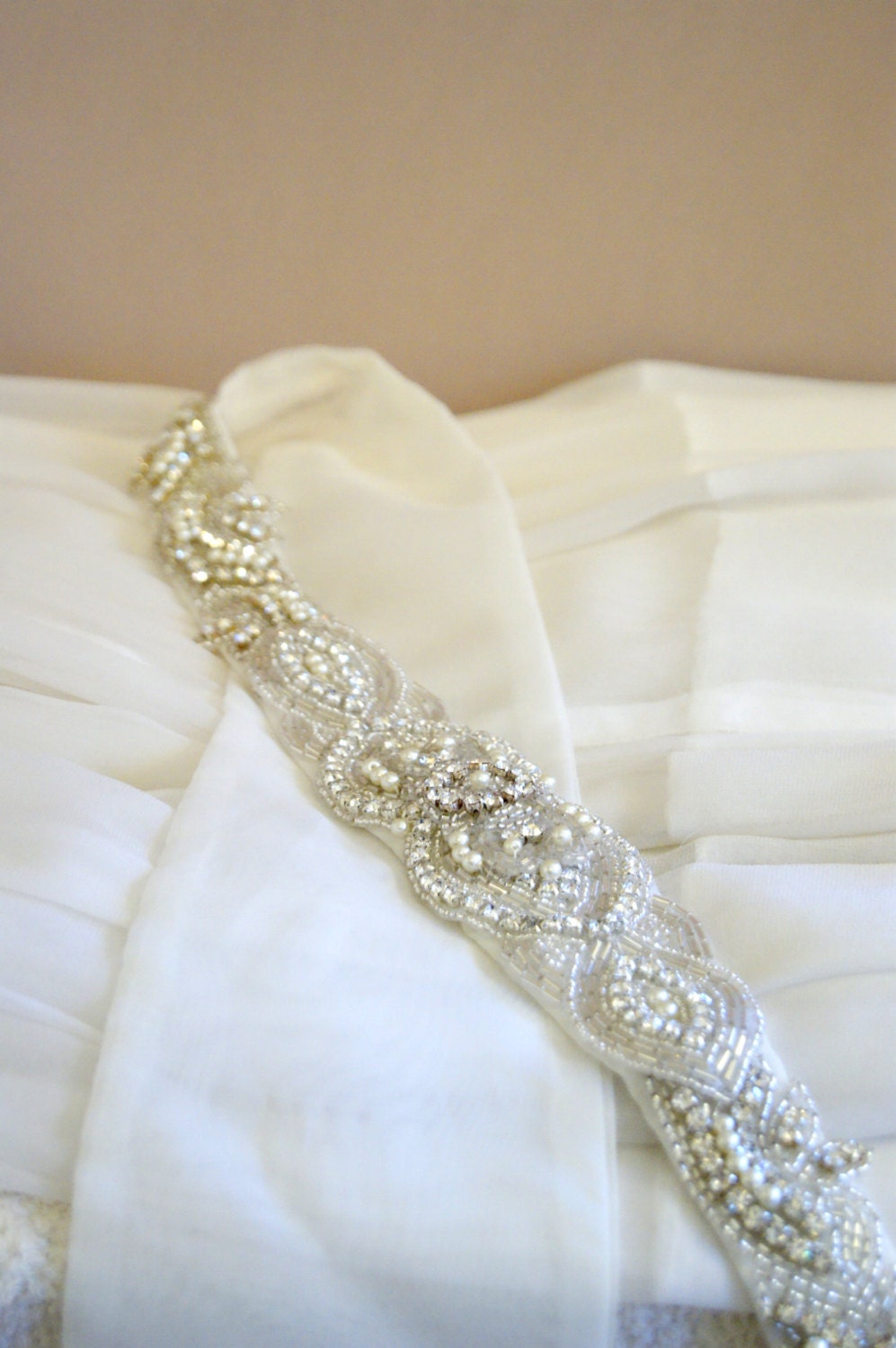 Rhinestone Sash - JULIET DELUXE with Pearls on Organza
