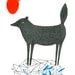 ORIGINAL PENCIL DRAWING / Dog with a Heart Balloon / Geometry / Red - I Love You