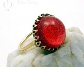 Size 9/10 RING Cherry Red Glitter Resin Cabochon Ice Resin NuGold Brass Shank Crown Setting R0075 Robin Delargy LooLoo's Box