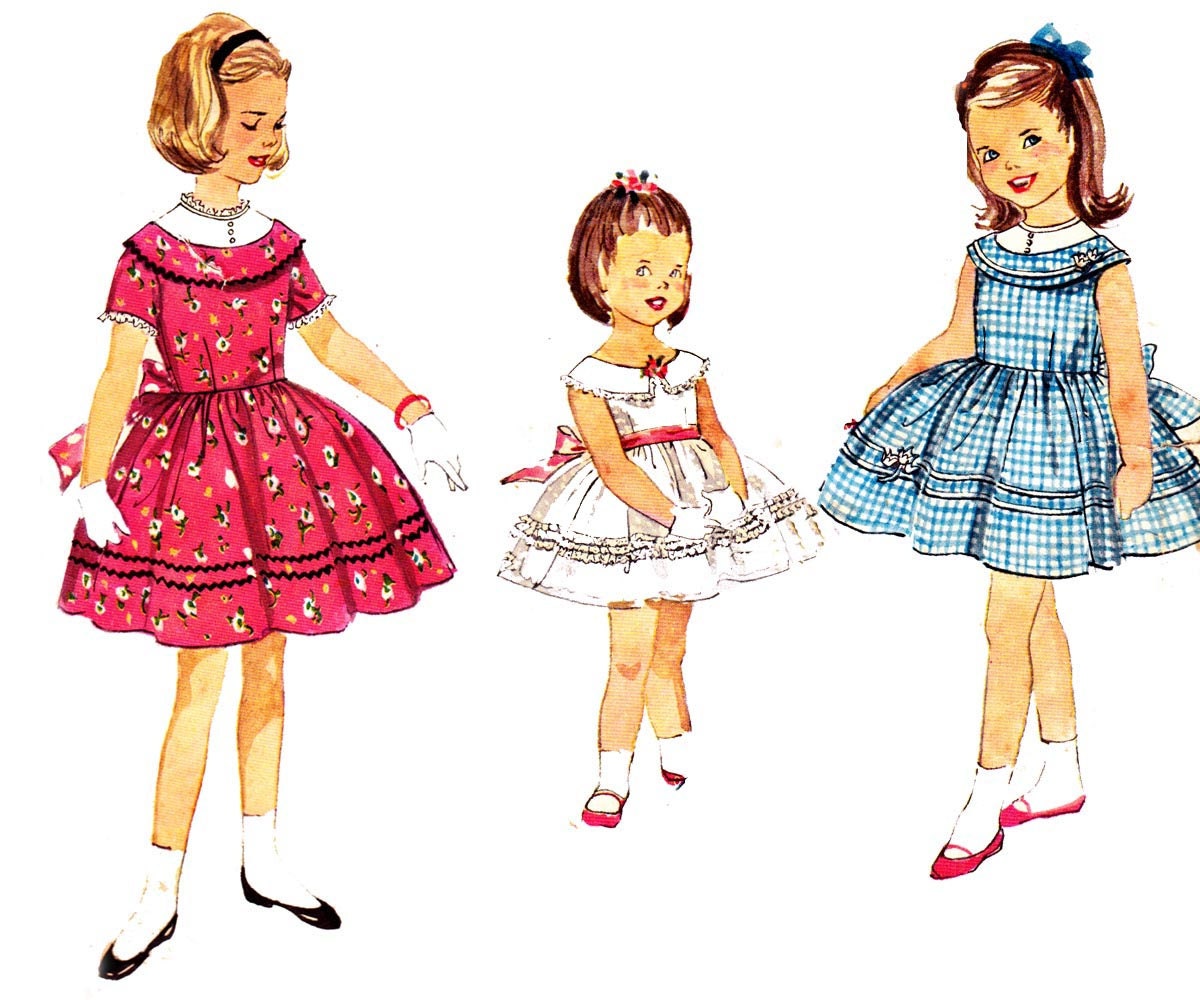 1950s Vintage Sewing Pattern Simplicity 3378 Toddler Girls Party Dress Size 4 Breast 23 inches
