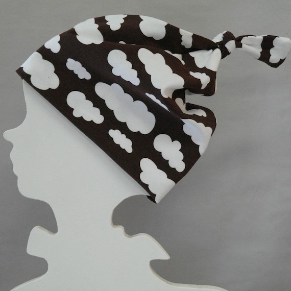 Top Knot Beanie White Clouds