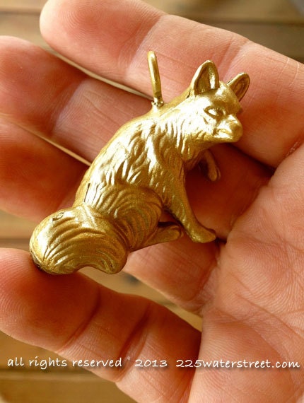Vintage Plastic Toy Fox Charm and Chain  - Foxy