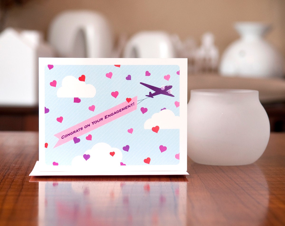 May Love Propel You - Airplane Banner Engagement Congrats Card on 100% Recycled Paper