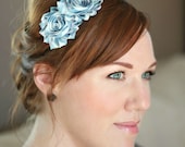 Blue Stripes Shabby Flower Headband for Women and Girls