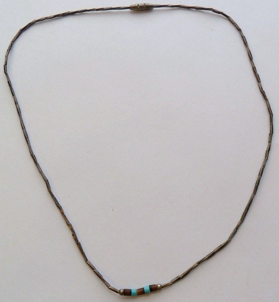 Sterling Silver Native American Zuni Style Beaded Necklace