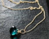 Teal Quartz Necklace, Gold Filled Chain - Wire Wrapped Gemstone Pendant - Teal Brilliance
