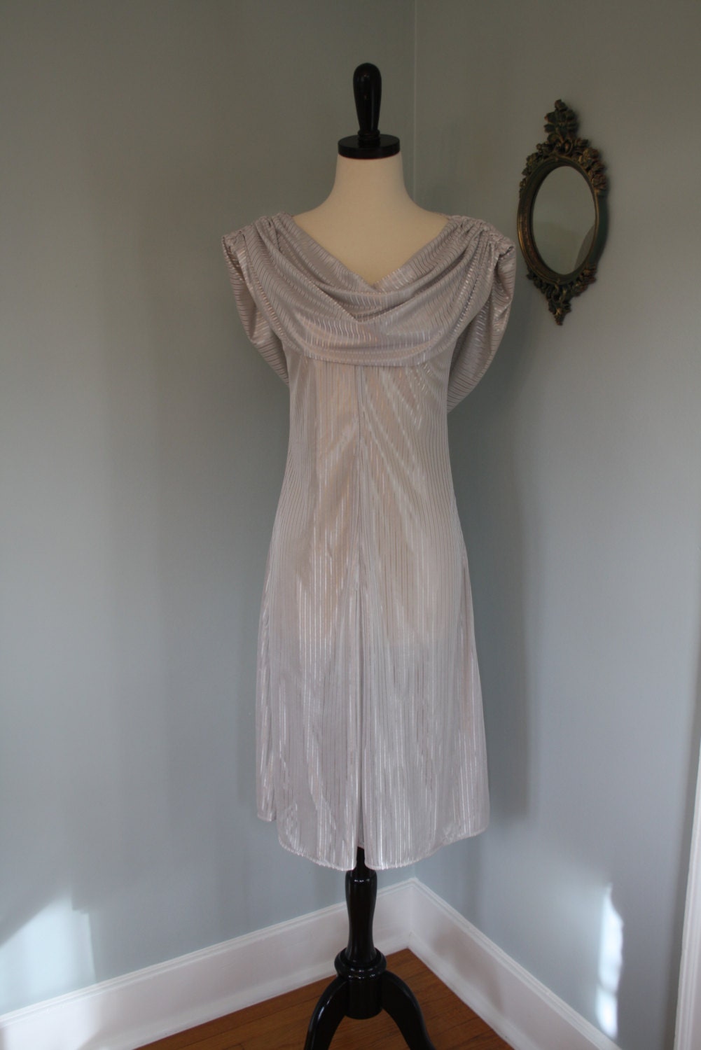 vintage silver disco dress / 1980s party prom / 70s dance party metallic