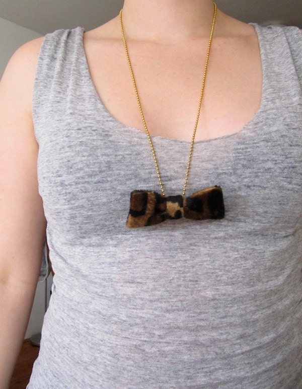 leopard print, bow, gold plated, ball and chain, necklace, by heatherbritton on etsy