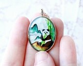 Le Modest Panda - totem animal pendant necklace, original art jewelry, Flora and Fauna collaboration collection
