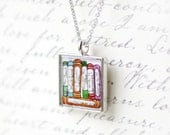 book jewelry personalized necklace, Book Lover's Collection, hand painted pendant, bookends