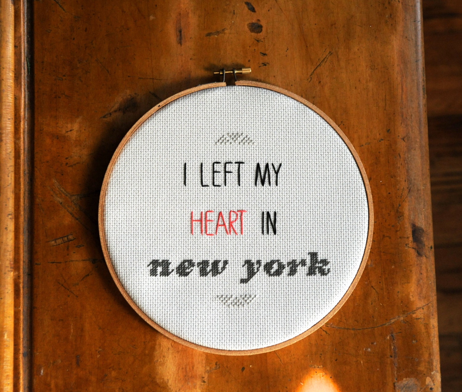 8'' 'i left my heart in new york' cross stitch wall hanging hoop