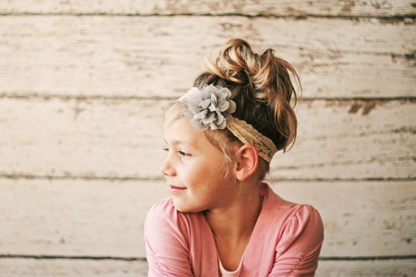 Lace Headband with Flower, Headbands for Girls, Toddler Headband, Ivory Baby Headband - READY TO SHIP
