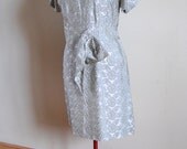 SALE Plus Size Vintage Dress 1950s Jacquard Floral Design with Rhinestones and Bow // Shining Evening Wear // Size 12 XL